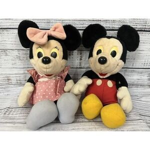Vintage Set 16" Disney World Vintage Minnie & Mickey Mouse Plush Hasbro Softies